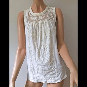 Ella Moss sleeveless jersey sheer lace top ivory M